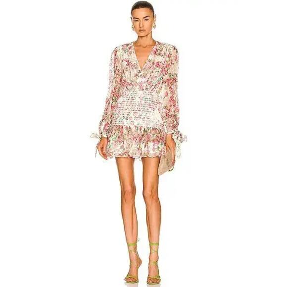 Rococo Sand Floral Surplice Mini Dress Size M - Picture 2 of 9